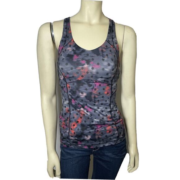 LULULEMON Size 4 Push Ur Your Limits Tank Built-in Bra Shirt Polka Dot - Picture 1 of 5